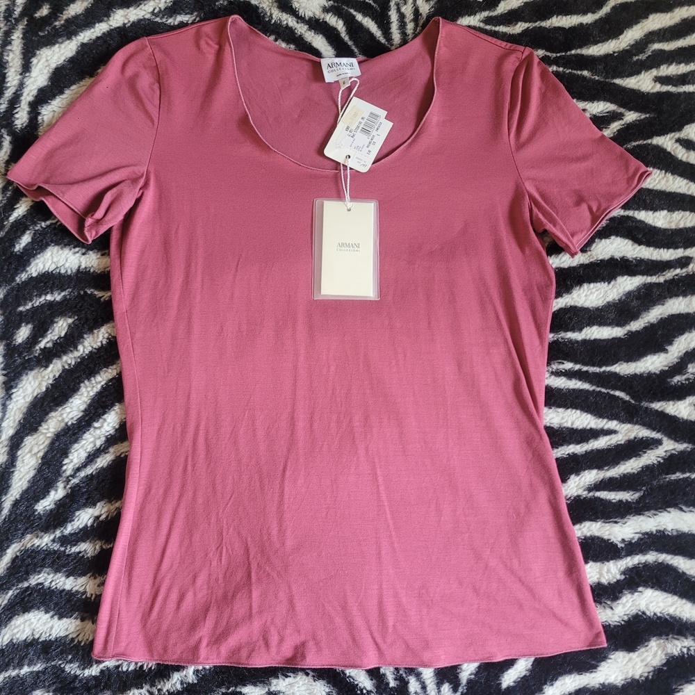 Armani Collezioni Short Sleeve Scoop Neck Tee - Rosewood Pink